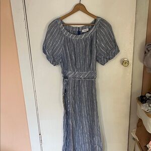 Calvin Klein blue and White Striped Maxi Dress with Tie Waist